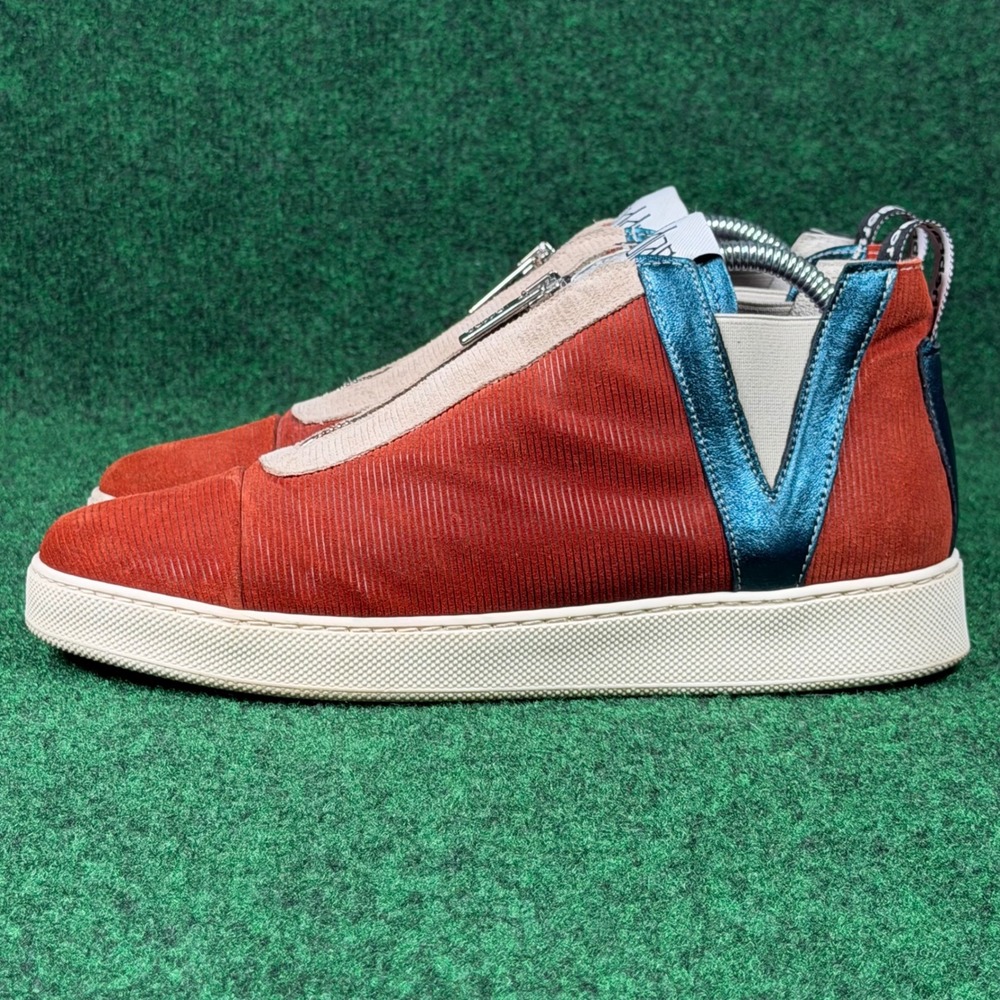 Vaddia Zip Front Corduroy Sneakers Burnt Orange Metallic Teal Women 9 EU 40 Shoe - Picture 3 of 9